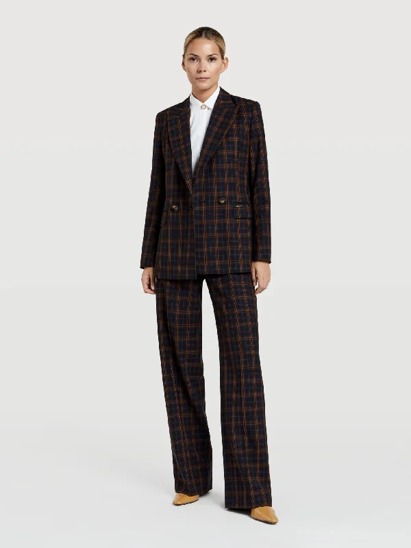 Check wide leg trousers Trousers Fleece Cozy