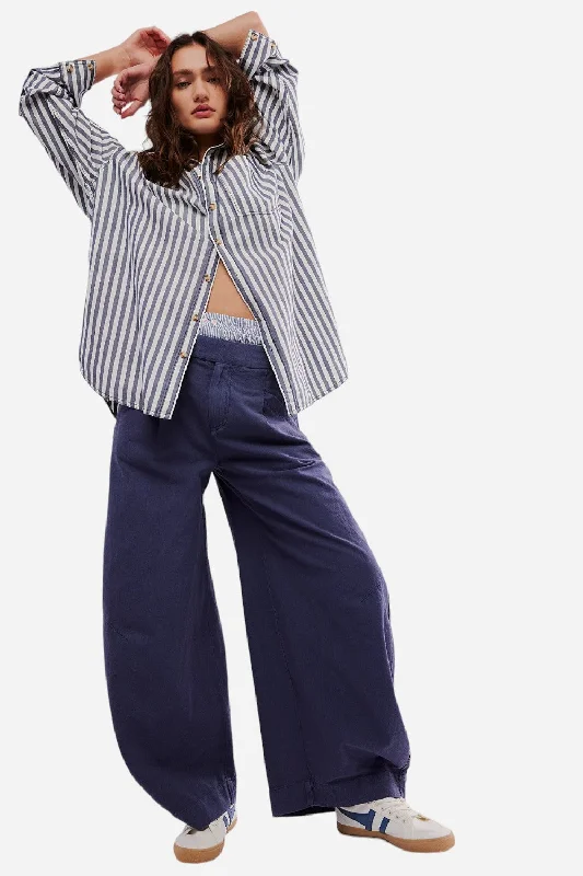 Free People Tegan Washed Barrel Trousers in Midnight Rain Trousers High Rise Slim Fit