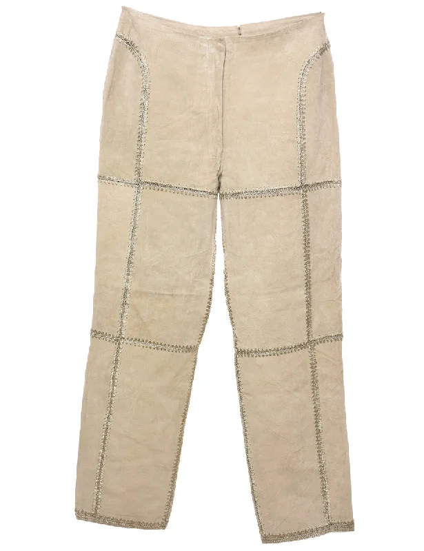 Beige Suede Patchwork Trousers - W31 L30 Trousers Bootcut Casual