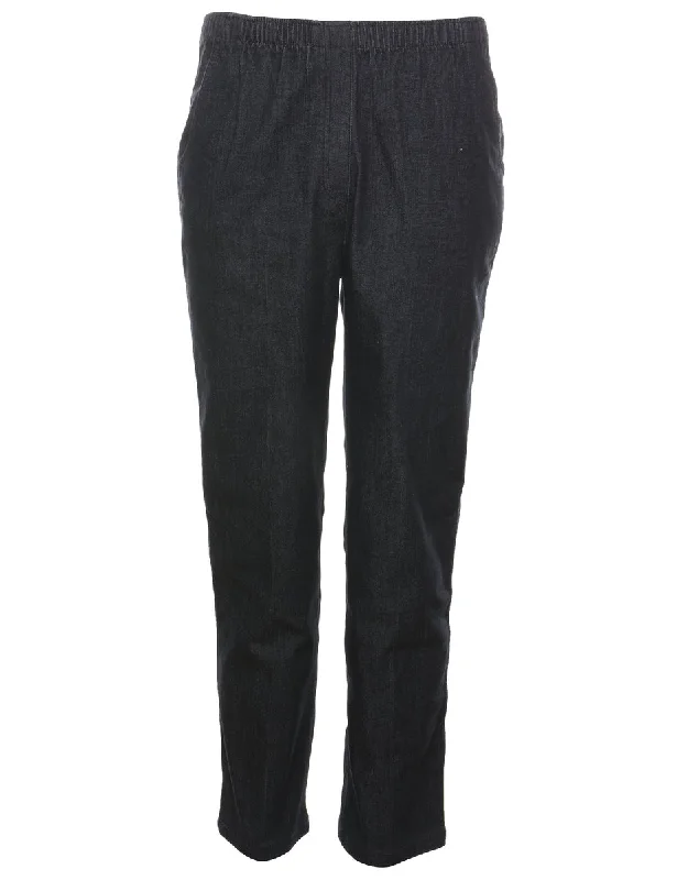 Black Elasticated Waist Denim Trousers - W28 L28 Trousers Palazzo Wide Leg