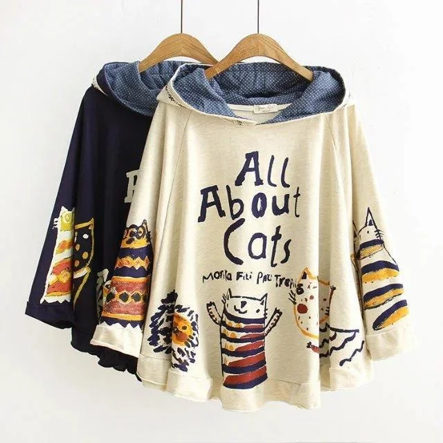 Cats One-Size-Fits-All Warm Winter Pullover Tapered Sleeve Pullover