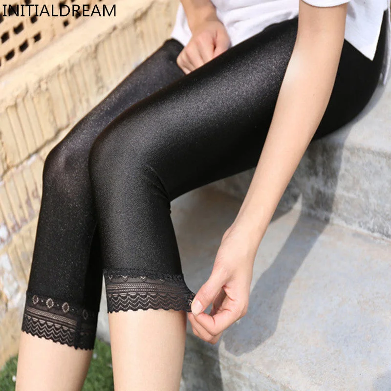 Women's Calf-Length Pants Slim Solid Female Shiny pants Women Mujer Simple Casual Elasticity Trousers Large size S-5XL For Woman Trousers Summer Linen