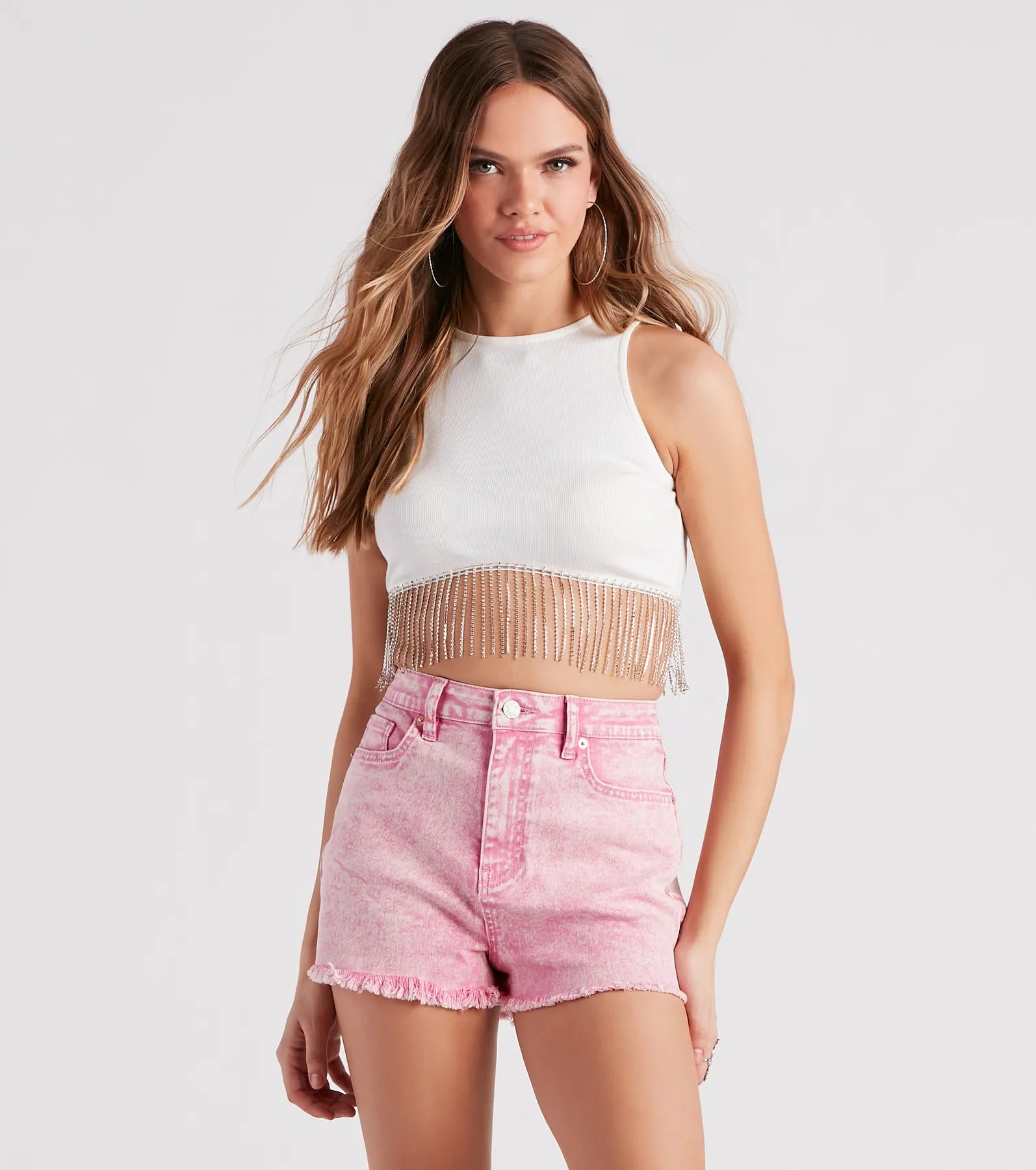 Fringe Benefits High Neck Crop Top Seamless Knitted Crochet