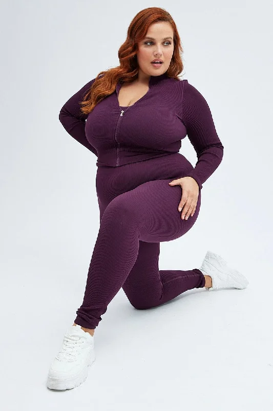 Purple Leggings Seamless Activewear Trendy High-Waist Tummy Control Leggings