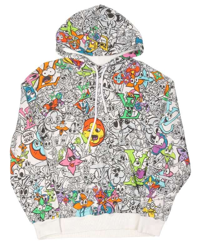 Comics Hooded Sweatshirt Hoodie with Distressed Vintage Worn