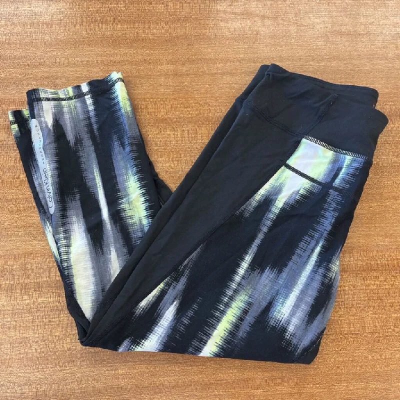 Calvin Klein Performance - Women's Printed Cropped Leggings: Black/Grey/Yellow-women-MD Fashionable Quick-Dry Yoga Pants Calvin Klein Performance - Women's Printed Cropped Leggings: Black/Grey/Yellow-women-MD Fashionable Quick-Dry Yoga Pants