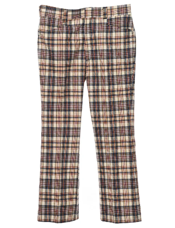 1970s Checked Pattern Navy & Off-White Suit Trousers - W34 L30 Trousers luxurious premium