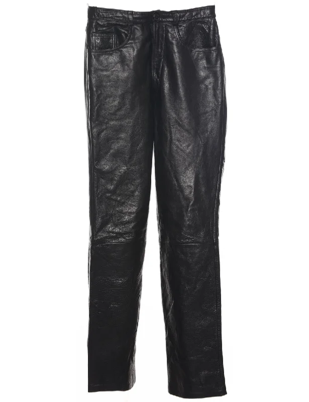 Black Leather Trousers - W28 L33 Trousers Velvet Soft
