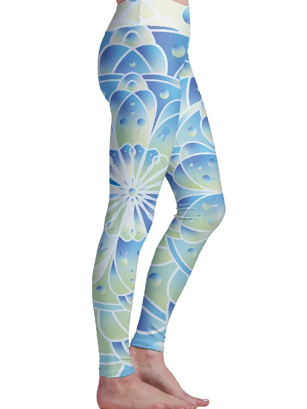 Indigo Ice Mandala Leggings Elegant Stretchy Faux Leather Leggings