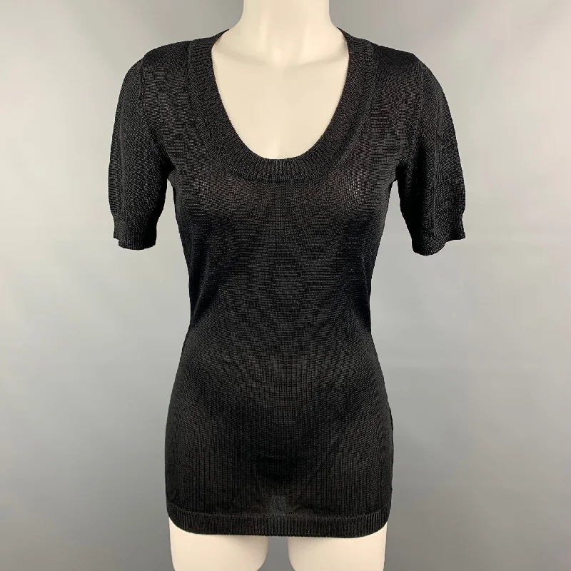 Vintage MOSCHINO COUTURE Size 8 Black Knitted Rayon Short Sleeve Pullover One Shoulder Top