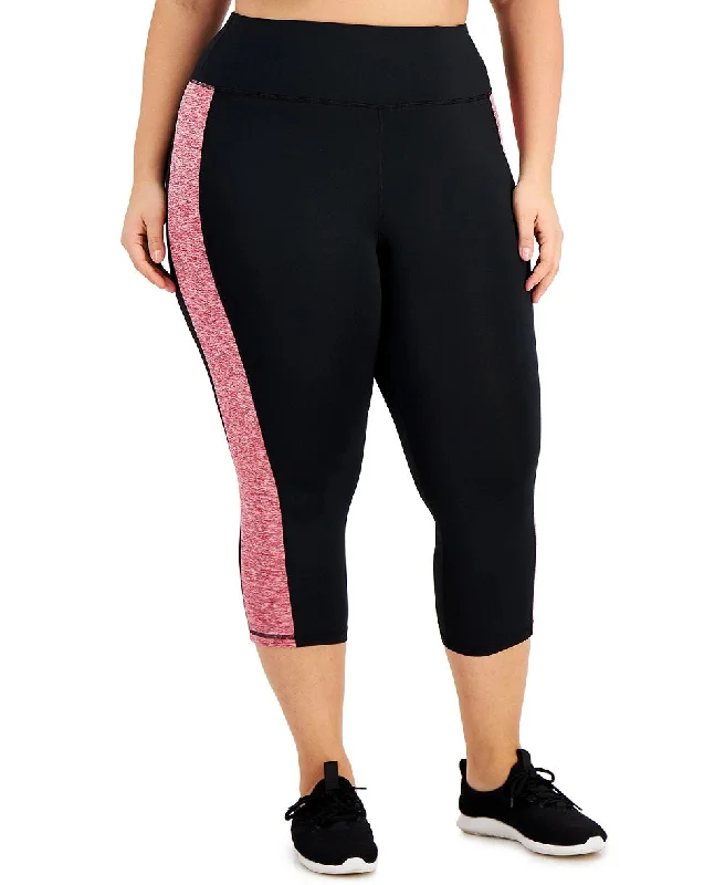 ID Ideology Women Plus Size Colorblock Leggings, Noir Peachberry, 1X Comfortable Zip-Up Leggings
