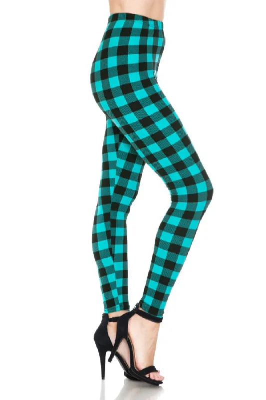 Teal Shepherd Check Design Leggings Stylish Camo Print Leggings
