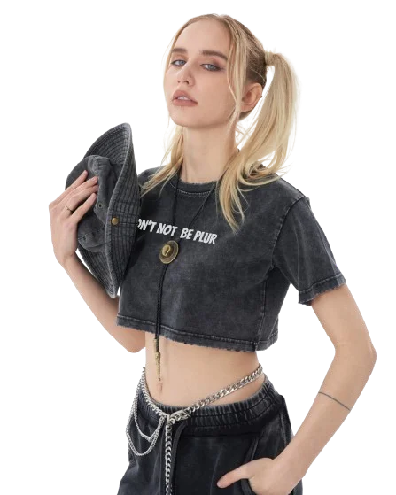 Don't Not Be PLUR Faded Crop Top Graphic Embroidered Appliqued