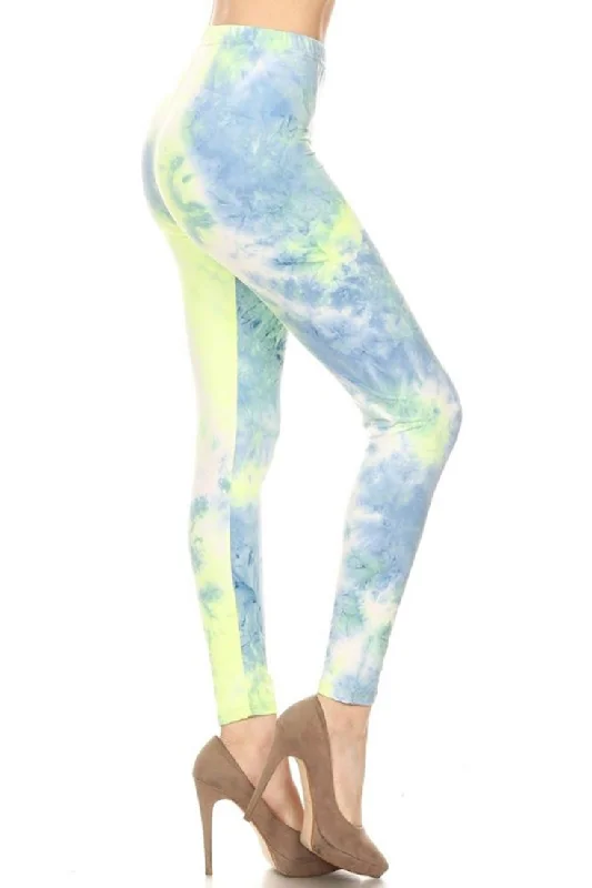 Neon Blue Tie Dye Leggings Comfortable Classic Yoga Leggings