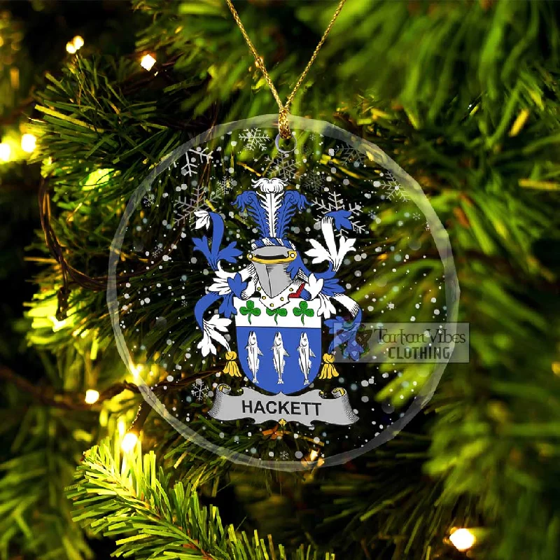 Hackett Irish Clan Christmas Glass Ornament with Coat of Arms Asymmetrical Collar Hooded Zippered