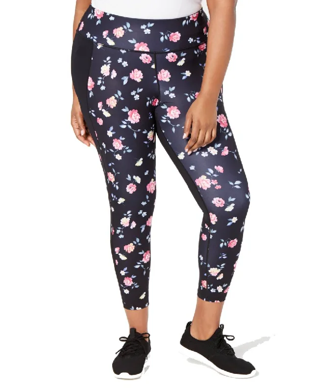 Ideology Plus Women's Ditsy Floral Printed Leggings, Black, 2X Elegant Textured Leggings