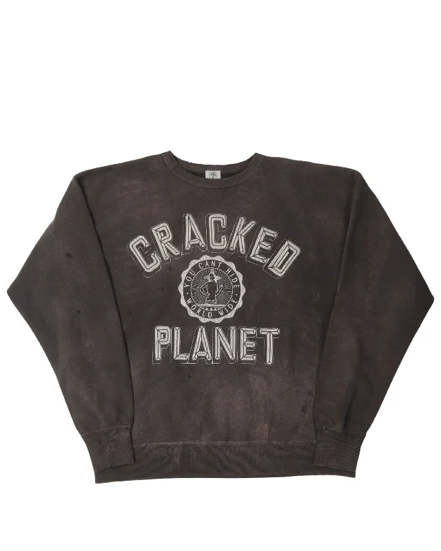 Cracked Planet Sweatshirt Hoodie with Distressed Vintage Worn