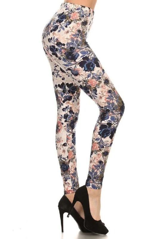 Floral Garden Graphic Print Lined Leggings Stylish Compression Fit Leggings