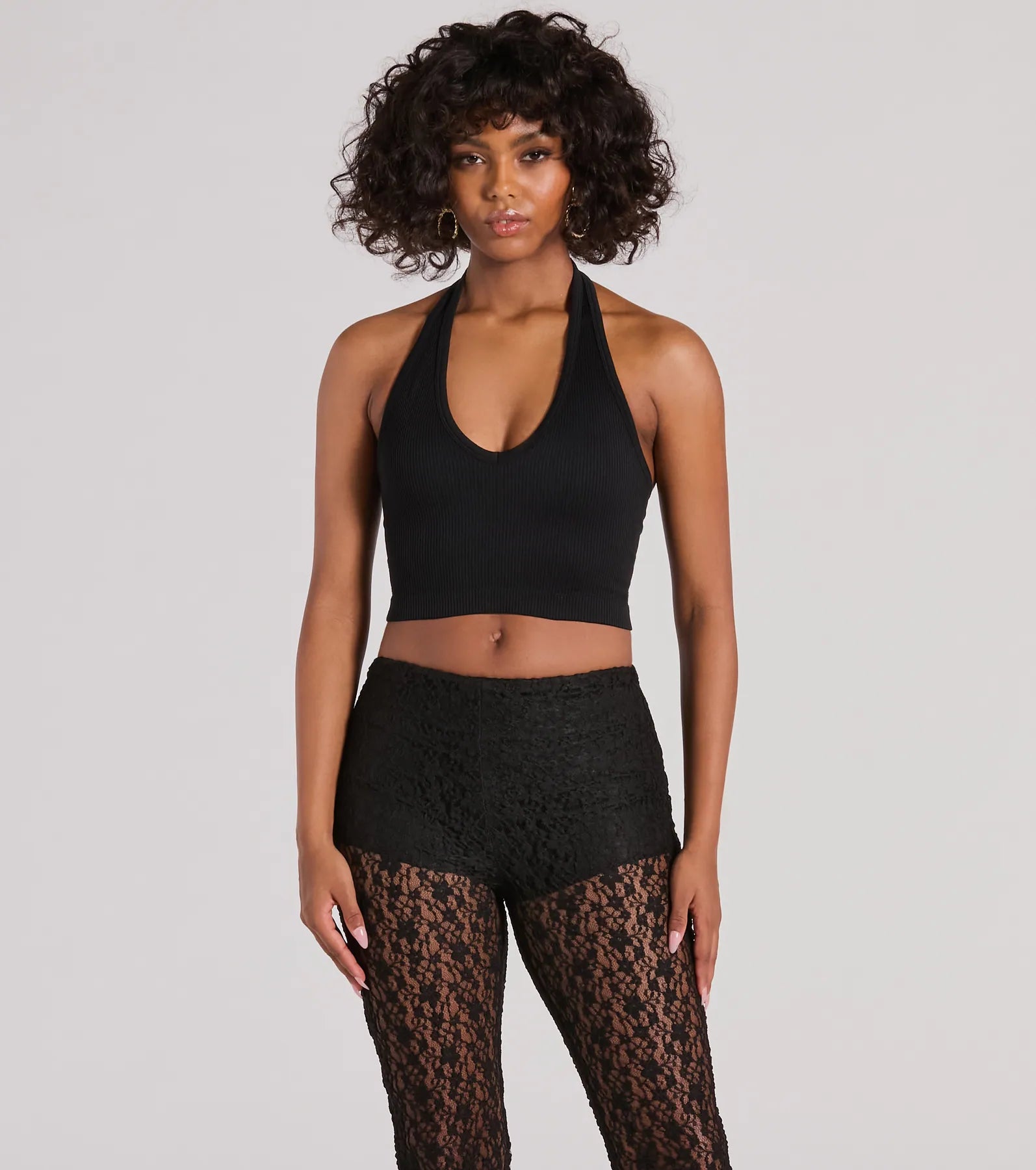 Day Or Night Halter V-Neck Crop Top Fashionable Trendy Casual