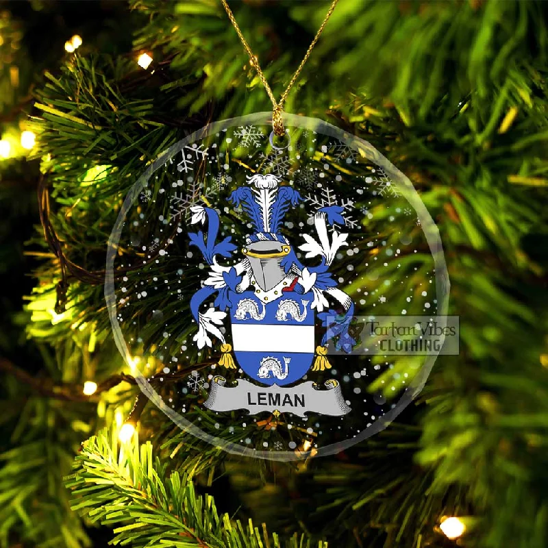 Leman Irish Clan Christmas Glass Ornament with Coat of Arms Three-Quarter Sleeve Elbow Sleeve Wrist Sleeve