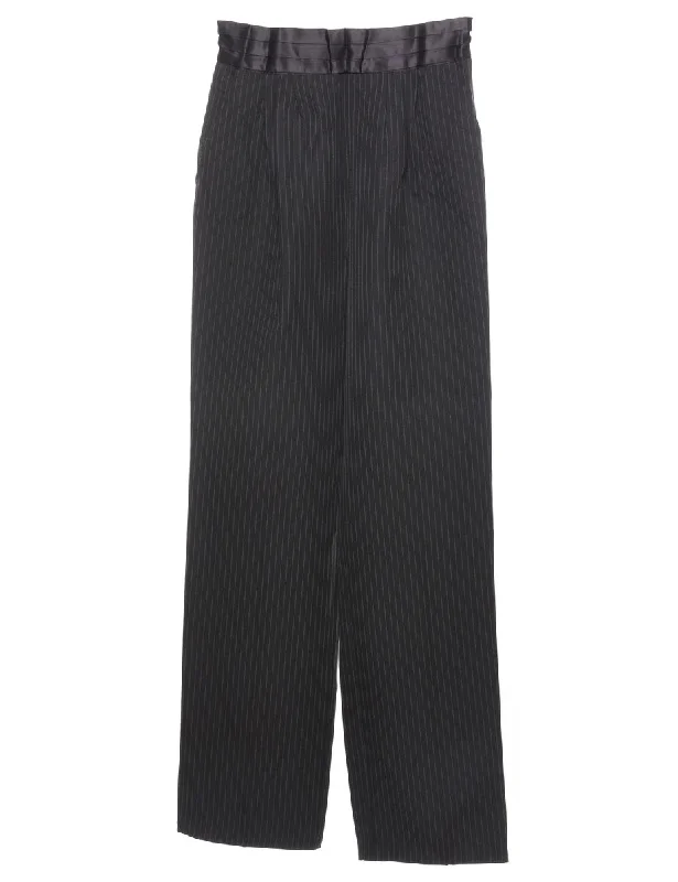 Black Pinstriped Trousers - W26 L33 Trousers Satin Smooth