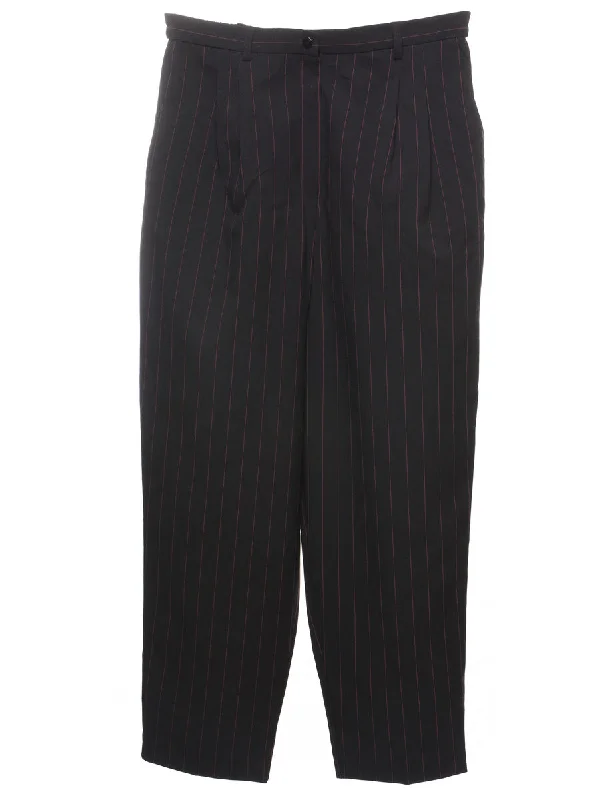 Black Pinstriped Casual Trousers - W32 L30 Trousers Plaid Checkered