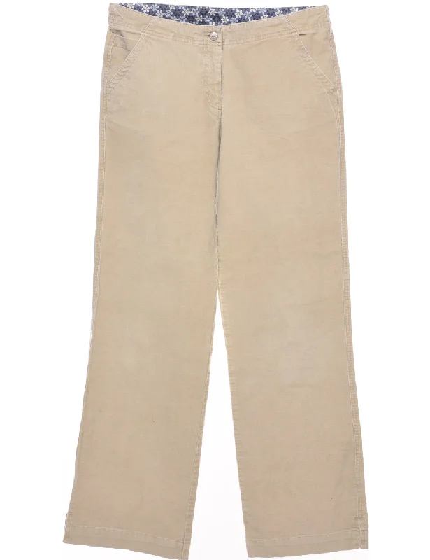 Beige Classic Corduroy Fabric Trousers - W32 L32 Trousers Elastic Waist Soft