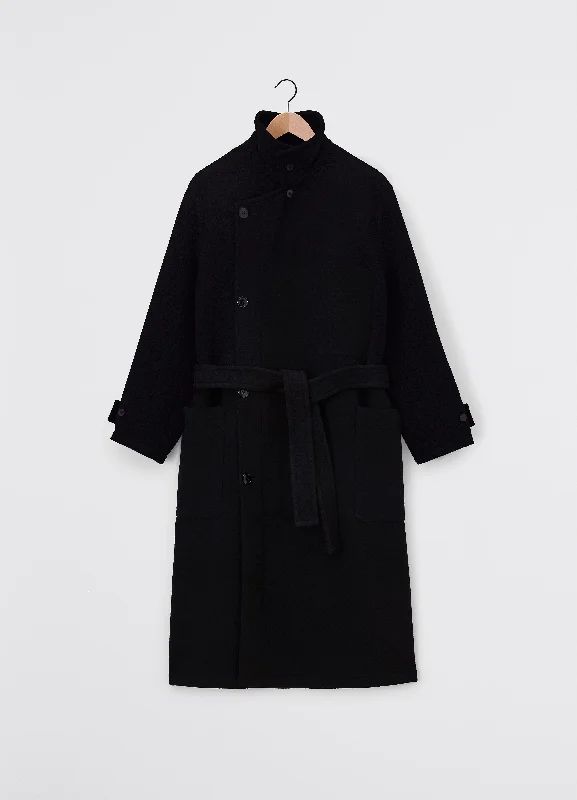 Lemaire Wrap Coat (Black) Three-Quarter Sleeve Elbow Sleeve Wrist Sleeve