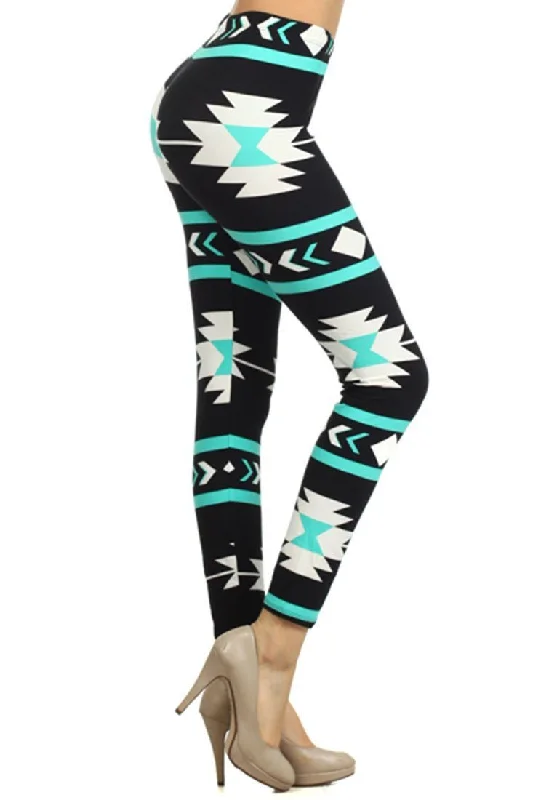 Mint Aztec Design Leggings Fashionable Seamless Leggings