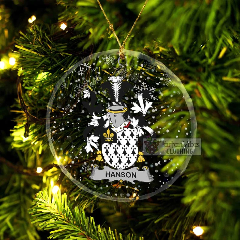 Hanson Irish Clan Christmas Glass Ornament with Coat of Arms Bomber Denim Leather
