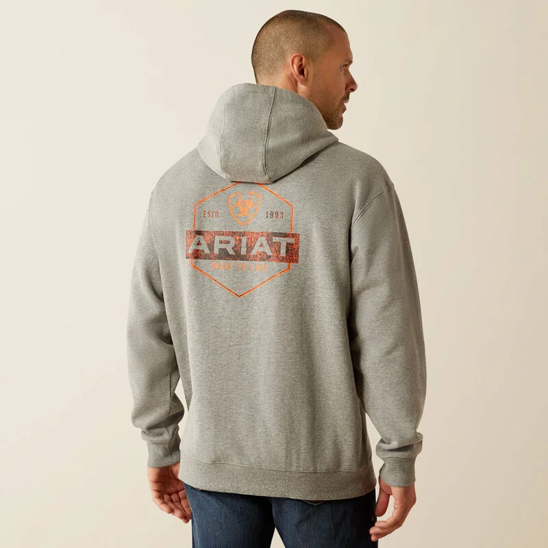 Ariat Men's Bold Hex Pullover Hoodie in Grey Heather (Available in Tall Sizes) V-Neck Stylish Pullover Ariat Men's Bold Hex Pullover Hoodie in Grey Heather (Available in Tall Sizes) V-Neck Stylish Pullover