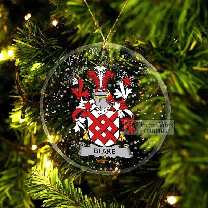 Blake Irish Clan Christmas Glass Ornament with Coat of Arms Chenille Brocade Lace