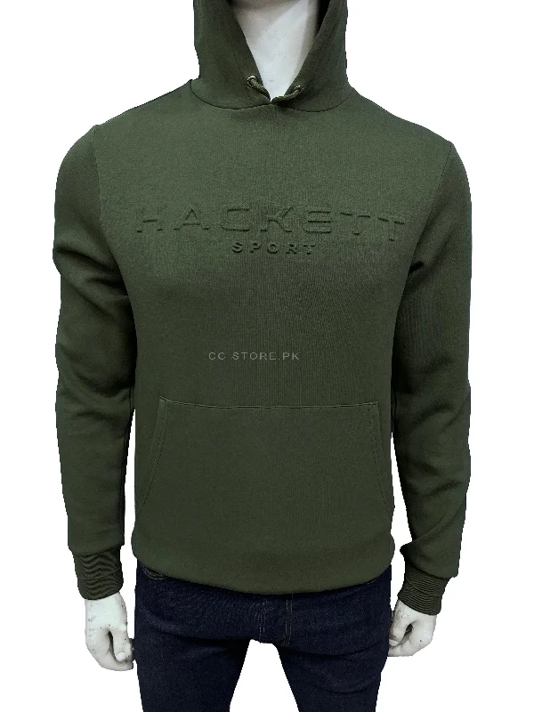 Hackett Sport Embossed Olive Green Hoodie Hoodie with Hem Embroidery Detailed Premium Hackett Sport Embossed Olive Green Hoodie Hoodie with Hem Embroidery Detailed Premium
