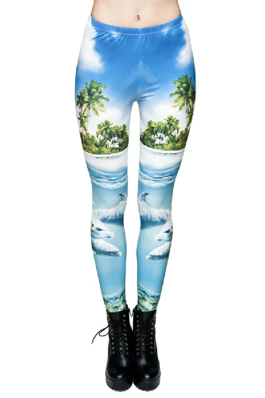 Island Dolphins Digital Print Leggings Cozy Fashion Leggings