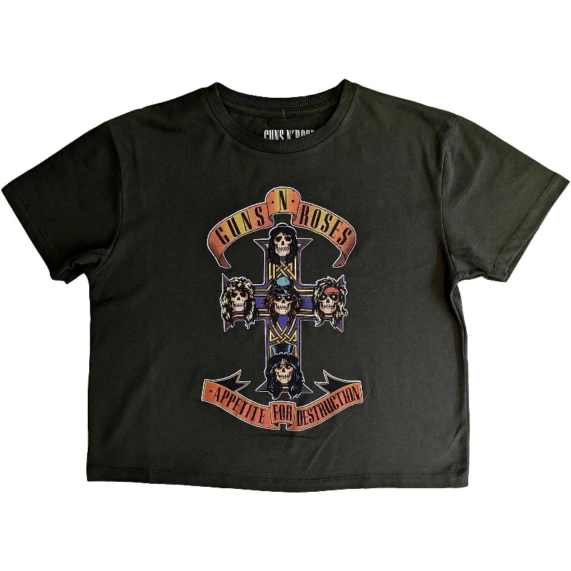 GUNS N' ROSES Crop Top for Ladies, Appetite for Destruction Zippered Front Buttoned Front Snap Front