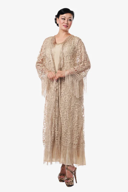 Soulmates C390 Hand Crocheted Beaded Fringe Coat Long Duster Bomber Denim Leather
