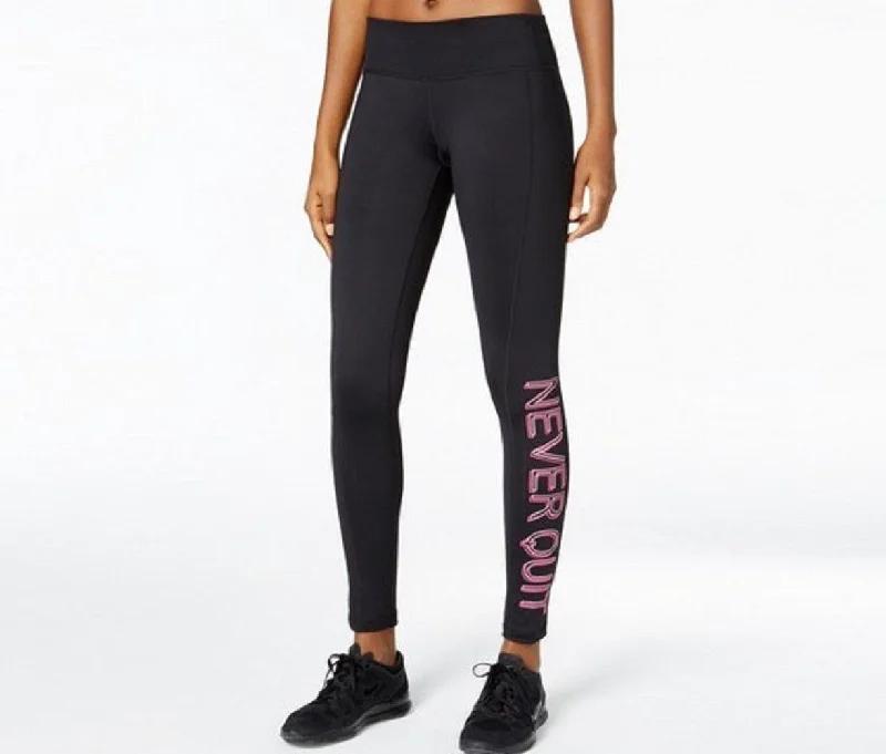 Ideology Women's Never Quit' Graphic-Print Cropped Leggings, Black, L Fashionable High-Rise Workout Leggings