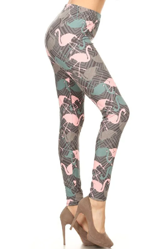 Flamingos Design Leggings Elegant Velvet Leggings