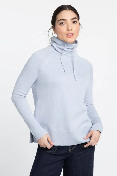 Kinross Cashmere Drawstring Funnel Pullover Bardot Neck Top