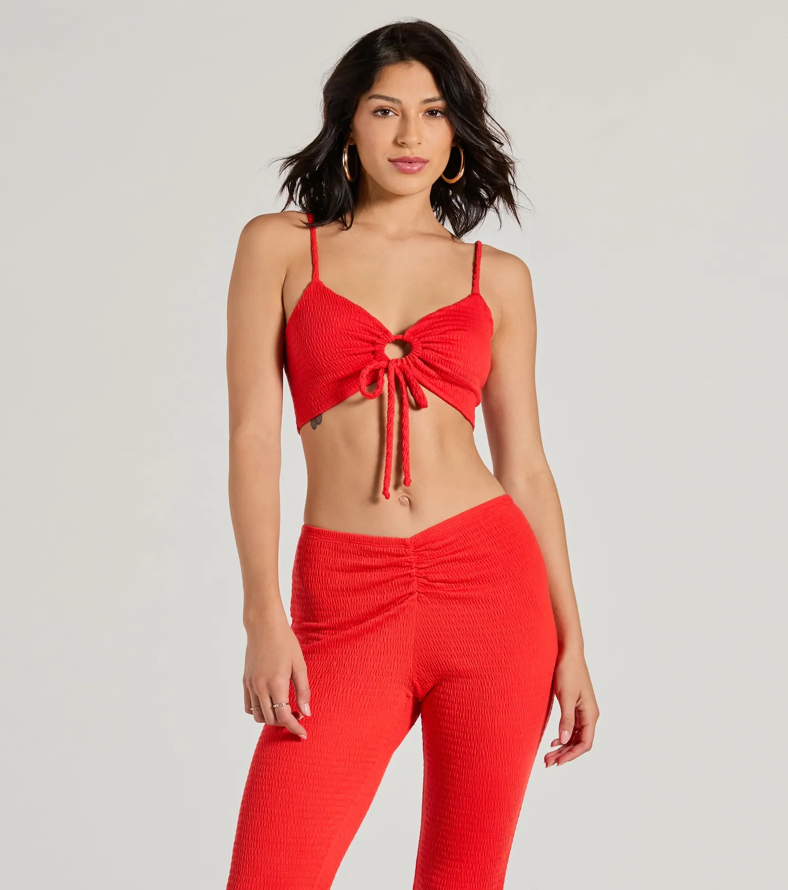Looking Good Sweetheart Tie Front Crop Top Houndstooth Herringbone Solid