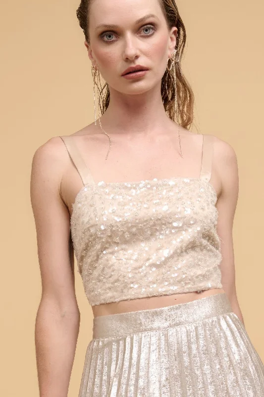 Bella'S Floral Sequins Straight Neck Crop Top Cotton Fabric Linen Fabric Terry Fabric