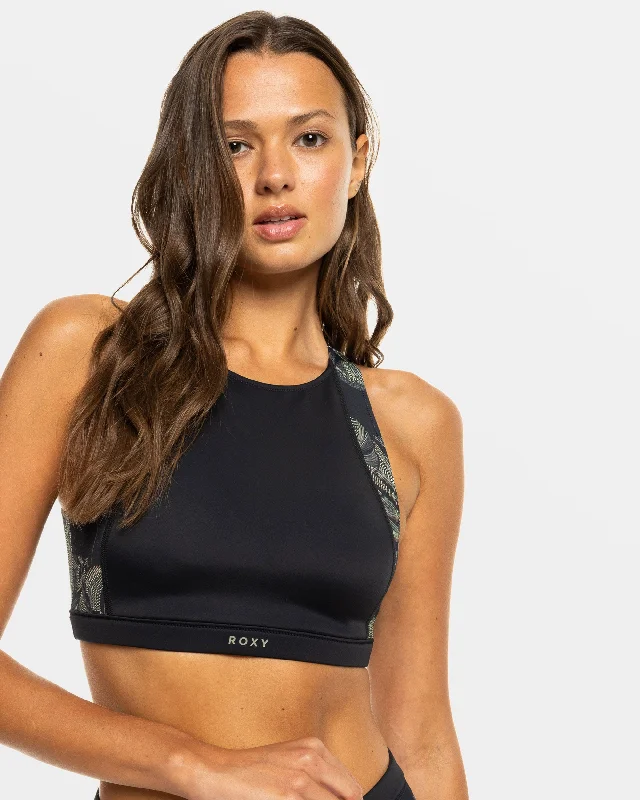 Roxy Pro Wave Crop Top Bikini Top - Anthracite The Palms Wetsuit Solid Print Embellished Roxy Pro Wave Crop Top Bikini Top - Anthracite The Palms Wetsuit Solid Print Embellished