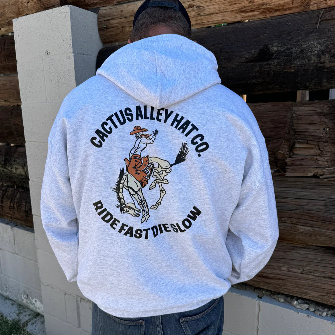 Cactus Alley Hat Co "Ride Fast Die Slow" Pullover Hoodie in Ash Grey Set Sleeve Pullover Cactus Alley Hat Co "Ride Fast Die Slow" Pullover Hoodie in Ash Grey Set Sleeve Pullover