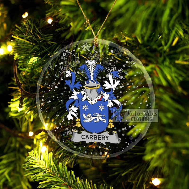 Carbery Irish Clan Christmas Glass Ornament with Coat of Arms Chenille Brocade Lace