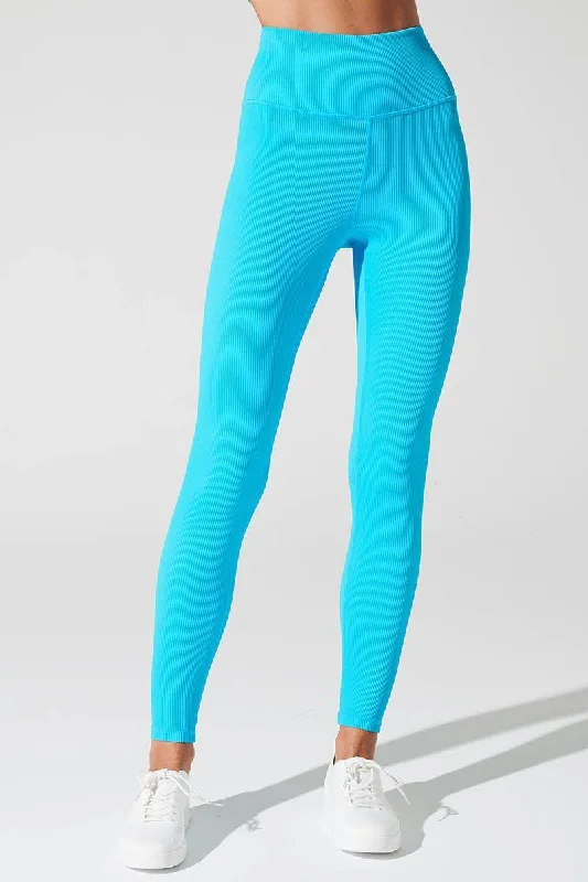 Querida High Waist R Legging - Pacific Blue Fashionable Ribbed Knit Leggings