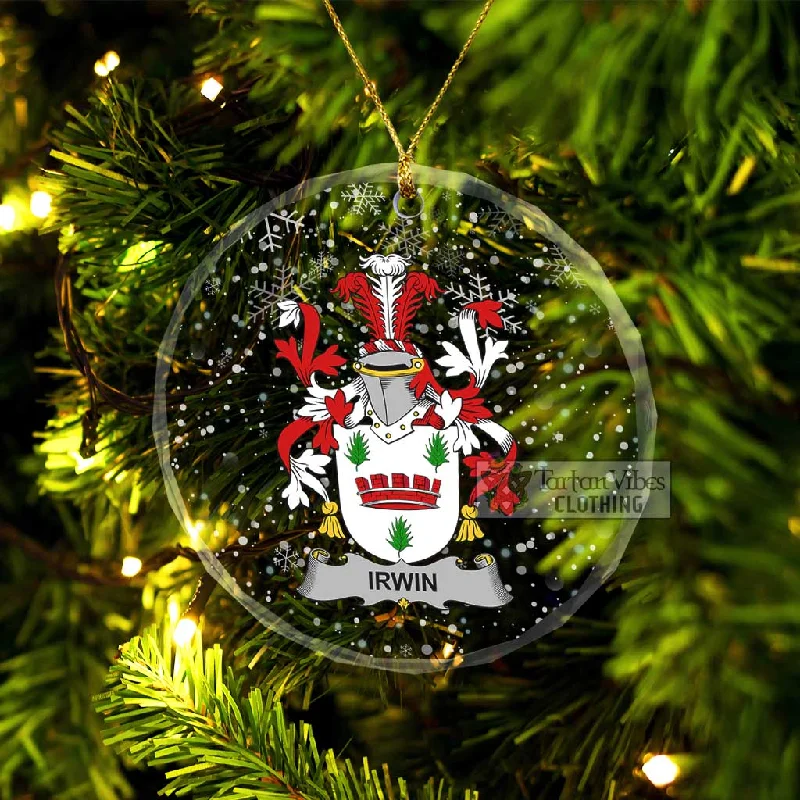 Irwin Irish Clan Christmas Glass Ornament with Coat of Arms Suede Faux Fur Shearling Irwin Irish Clan Christmas Glass Ornament with Coat of Arms Suede Faux Fur Shearling