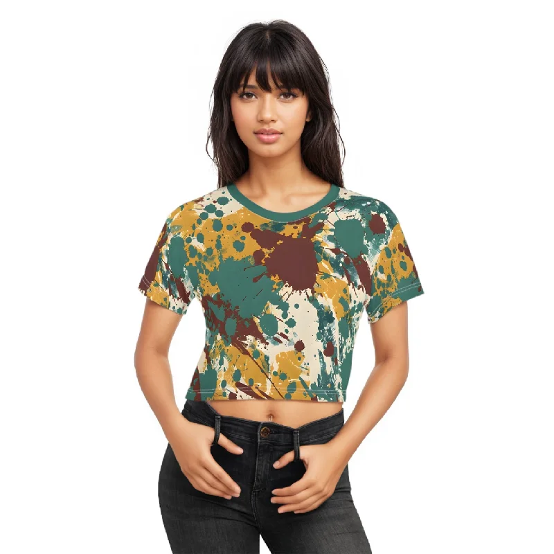 Marsala Gold Splash Crop Top Tee Summer Crop Top Casual Short Sleeve