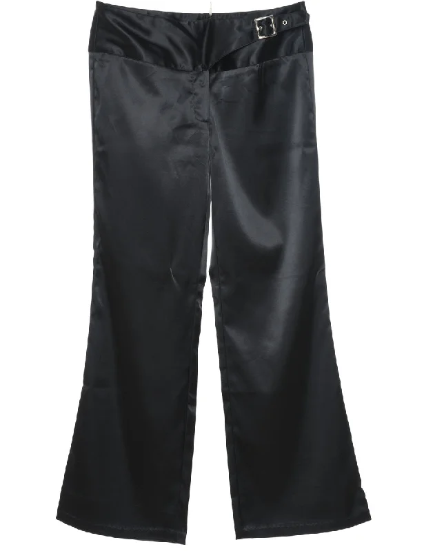 Black Y2K Buckle Detail Flared Trousers - W32 L29 Trousers Fall Fleece