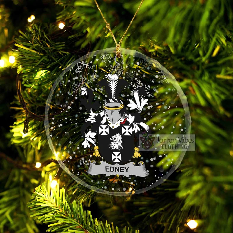 Edney Irish Clan Christmas Glass Ornament with Coat of Arms Fleece Down Feather