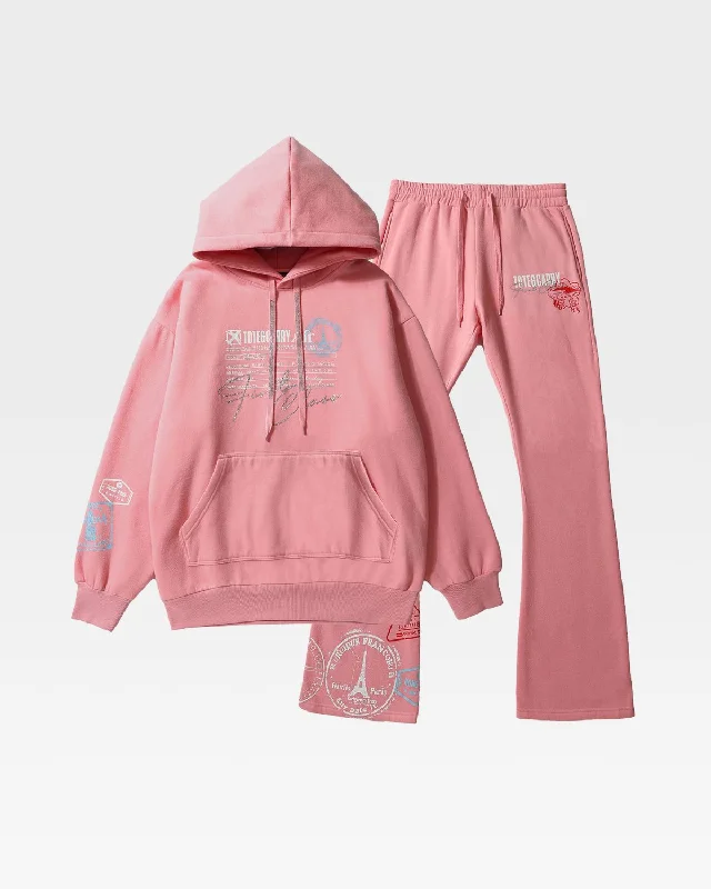 Globetrotter Hoodie & Sweats Set in Pink Hoodie with Print Artistic Unique